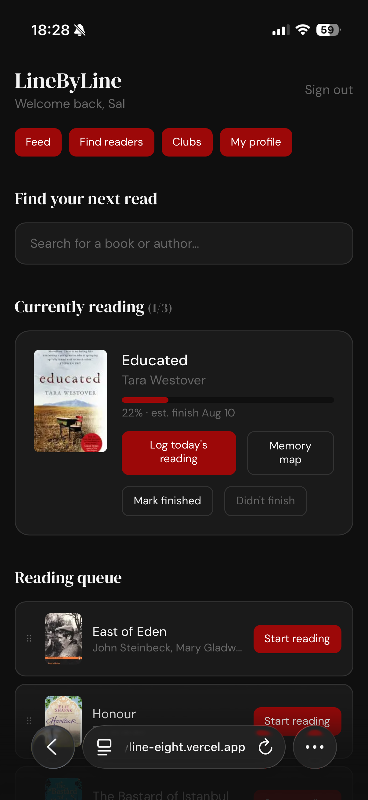 LineByLine home screen